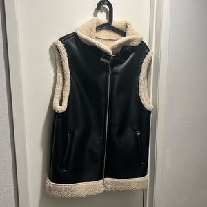 Sherpa Lined Shearling Leather Biker Vest